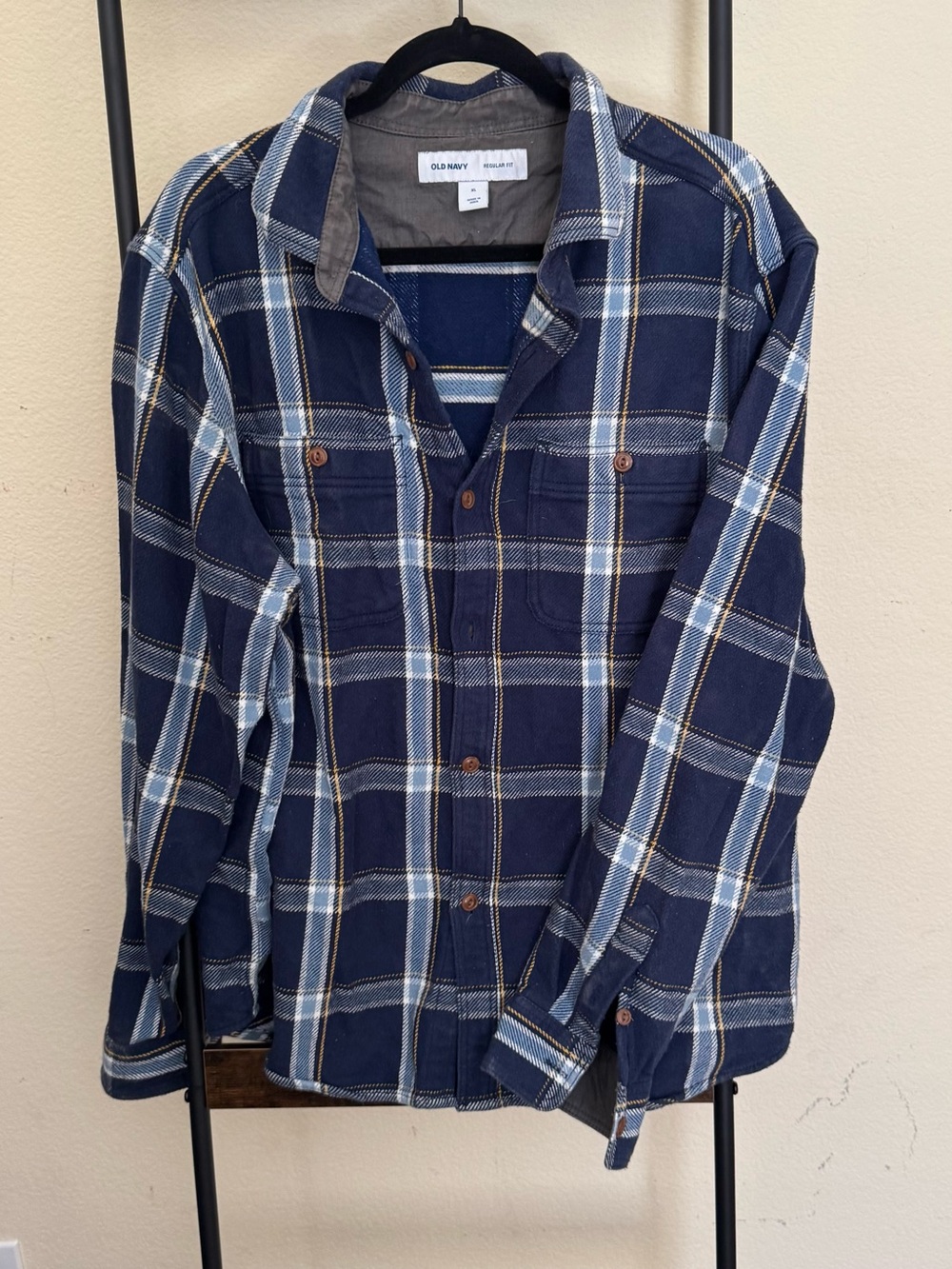 Old Navy Navy Plaid Button-Down Shirt with Blue/Navy with White XL Regular Fit